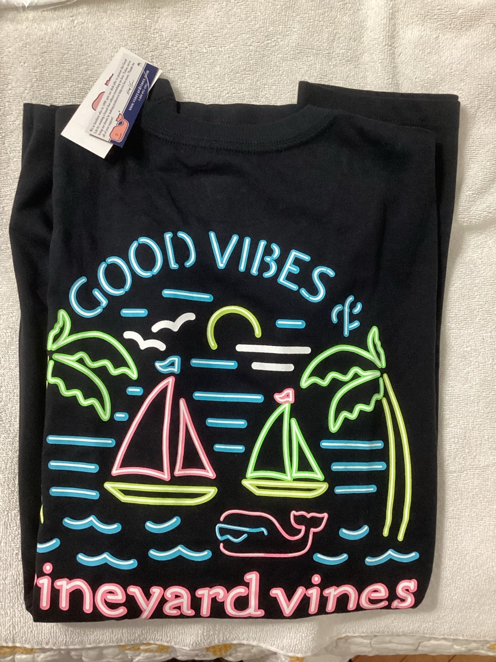 Vineyard Vines Jet Black Good Vibes Short Sleeve Tee 
Choose a Size Large or XL